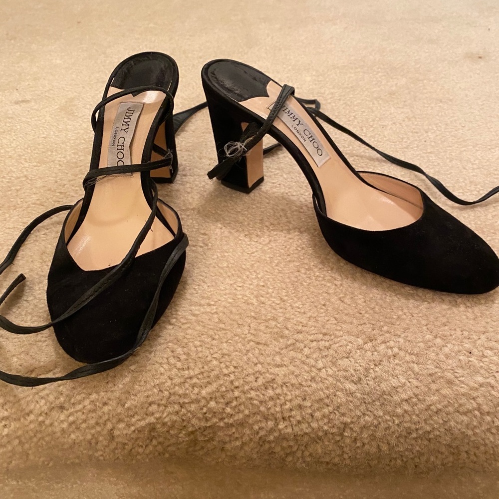 Jimmy Choo 39 Black Suede Lace Up Sandals